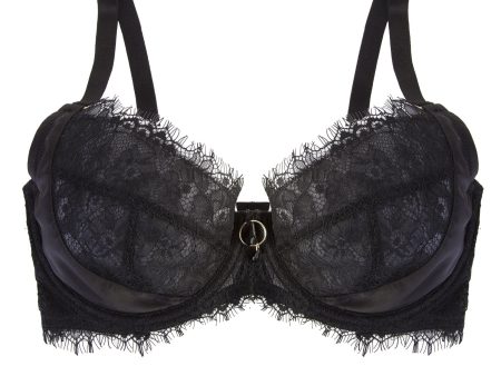 Mae Black Satin and Lace DD E-K Bra Hot on Sale