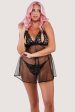 Dreamland Black Embroidered Peep Babydoll and Thong Set Hot on Sale