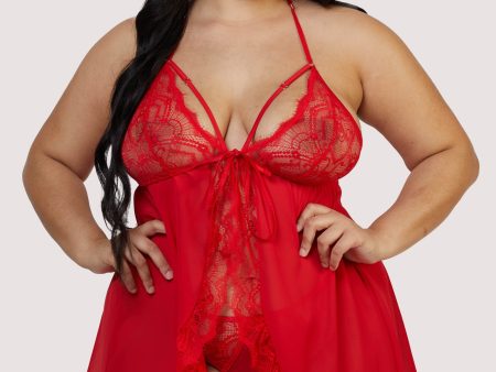 Adele Red Eyelash Lace Babydoll and Thong Set Cheap