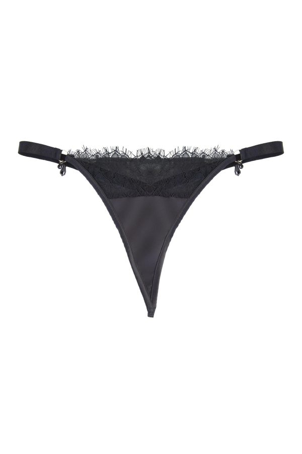 Mae Black Satin and Lace Thong Discount