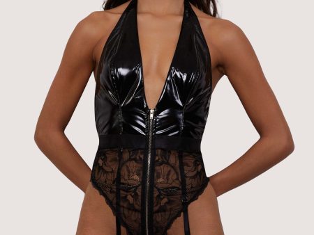 Ivy Black Lace and PVC Plunge Body Fashion