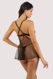 Dreamland Black Embroidered Peep Babydoll and Thong Set Hot on Sale