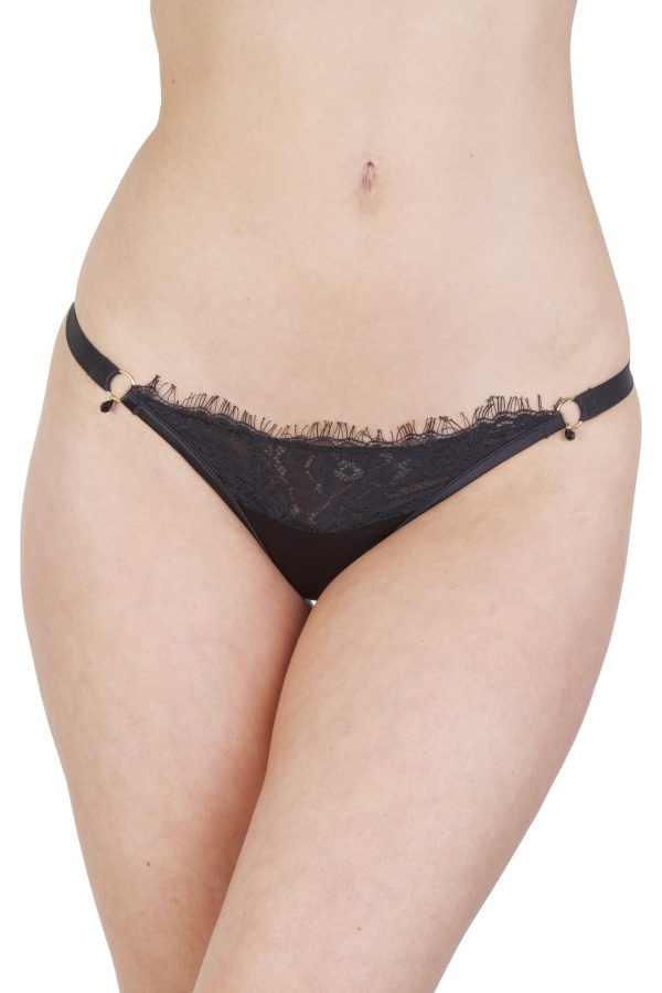 Mae Black Satin and Lace Thong Discount