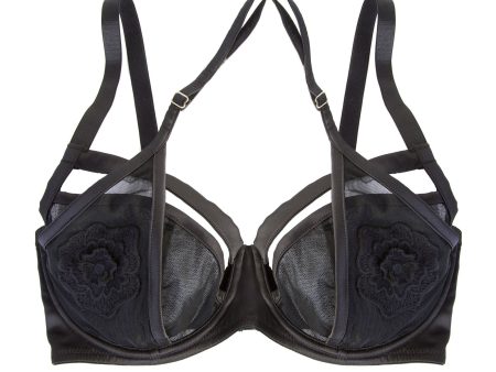 Effie Black Satin and Mesh Applique DD E-K Bra Discount