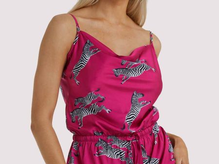 Hot Pink Zebra Playsuit For Cheap