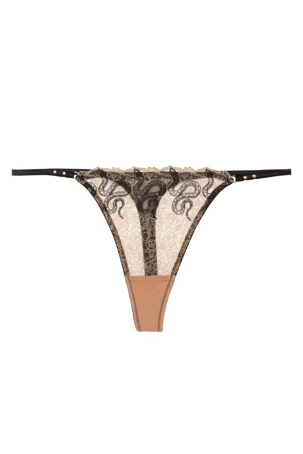 Amal Gold And Black Embroidery Thong Fashion