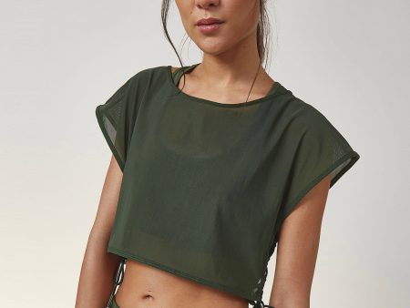 Mesh Crop Top Khaki Fashion